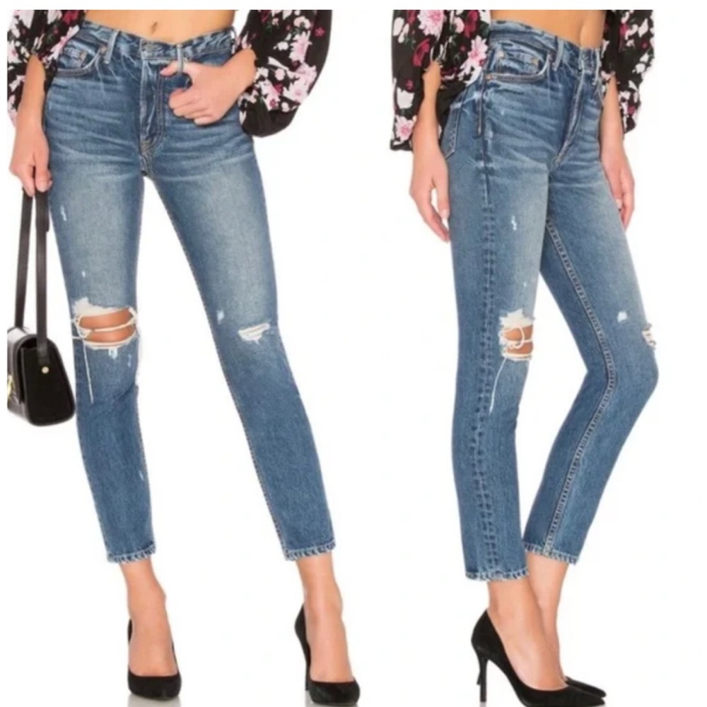 GRLFRND Cropped Ankle Jeans Details Karolina distressed button fly 31 skinny
